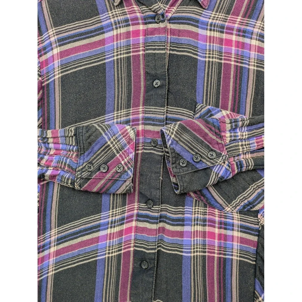 Free People Tunic Shirt Womens Medium Black Plaid Button Up Side Strap Detail